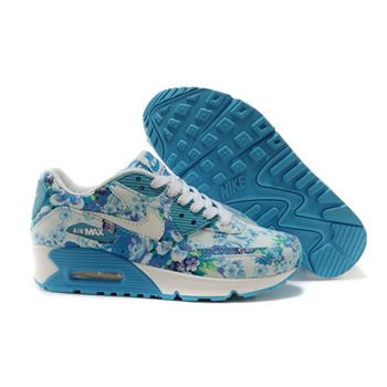 Nike Air Max 90 Womens Shoes Flower Sky Blue White New Spain